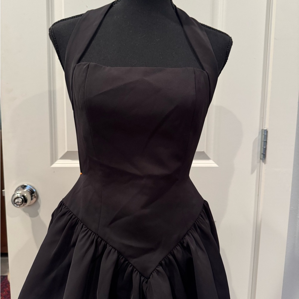 Black Pleated Halter Mini Dress - Picture 3 of 6